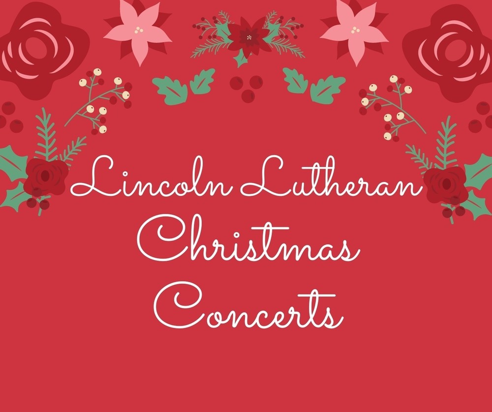 Red background with Christmas flowers and Christmas Concert date and time
