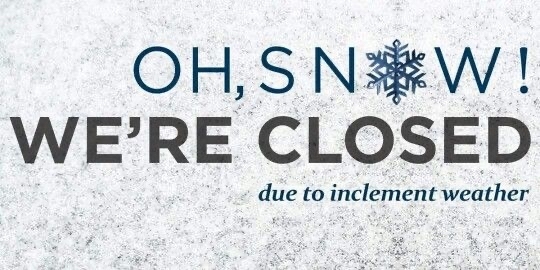 Snow closure sign with snow background
