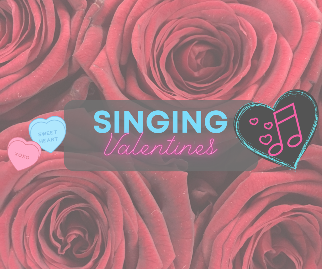 Singing Valentine on a rose background