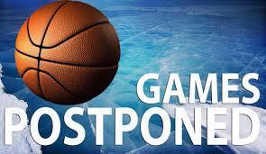 Games Postponed with a Basketball on a blue background