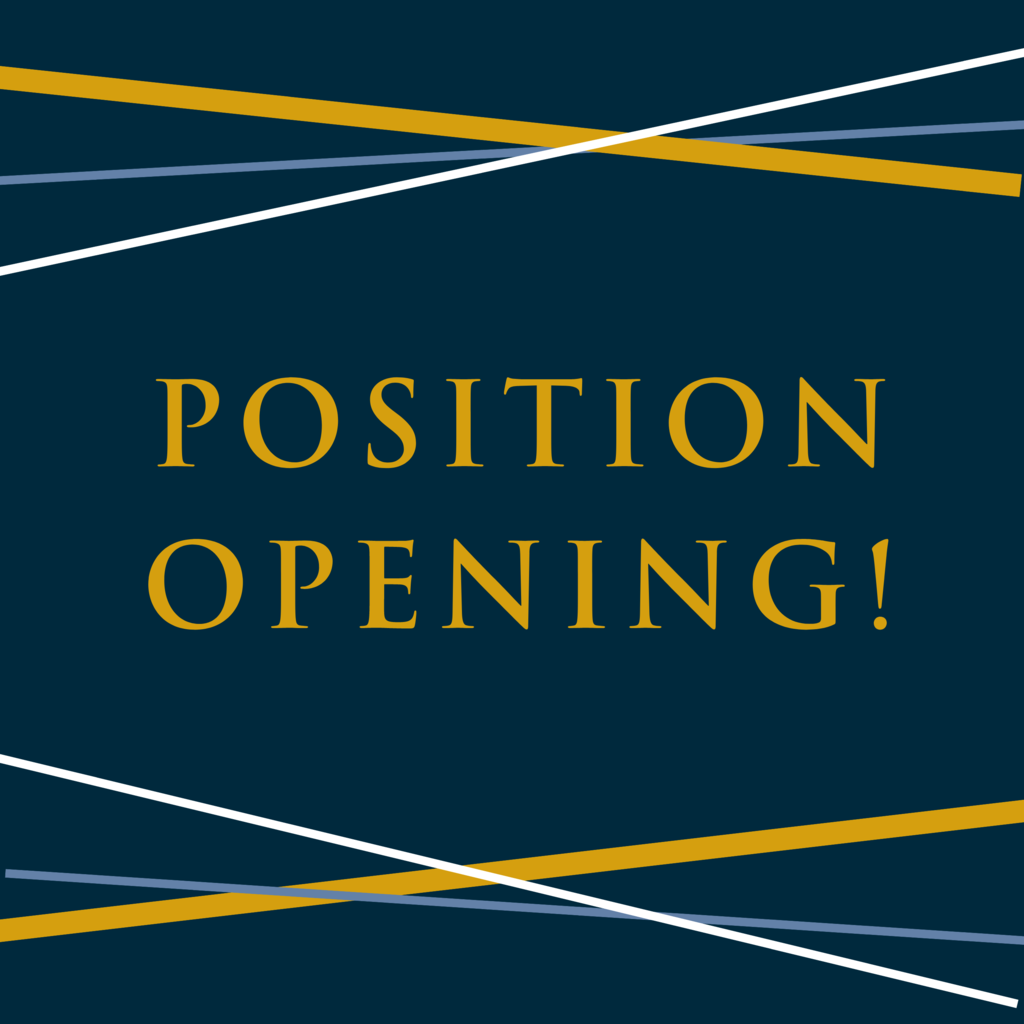 Position Opening sign with Navy background and gold and blue stripes