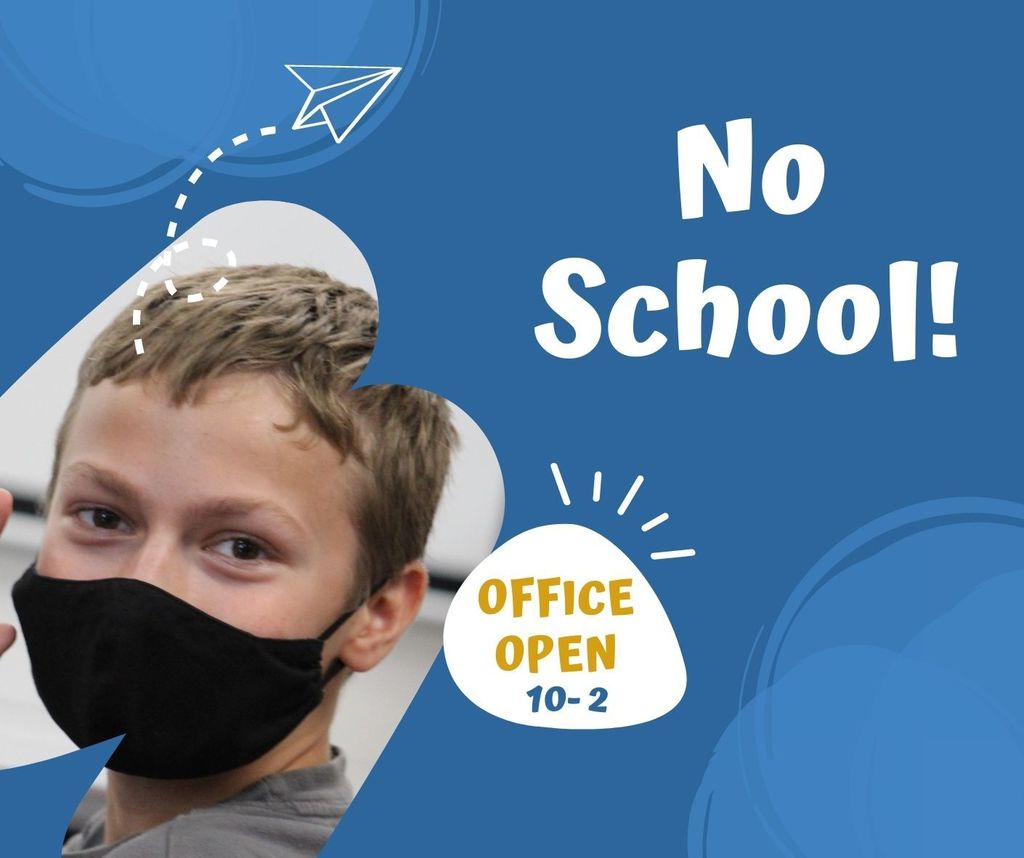 No School sign on blue background with a picture of a student