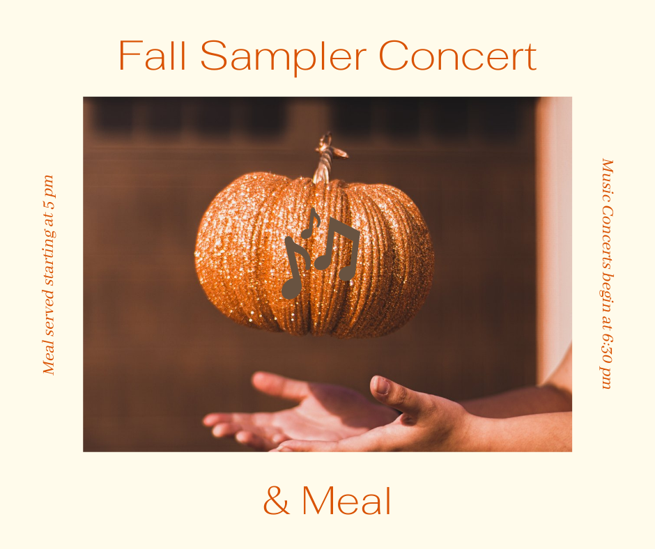 Fall Sampler Concert & Meal with a pumpkin being tossed in the air