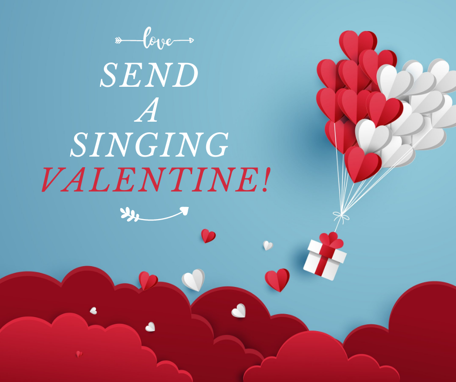 Send a Singing Valentine with heart balloons carrying a package