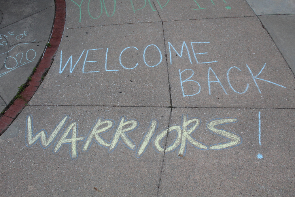 Welcome Back Warriors sidewalk chalk