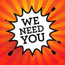 We Need You! on an orange sunburts